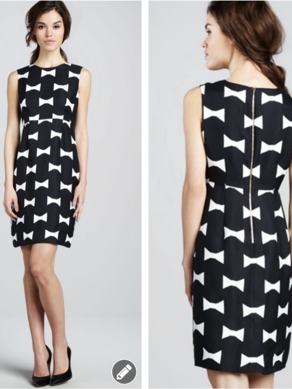 kate spade Black and White Bow-Print Sleeveless Sheath Dress
